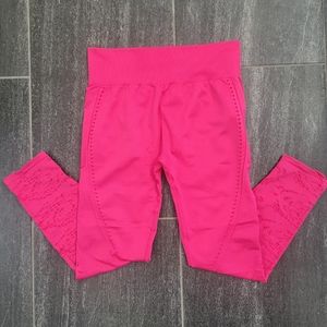 Stretch Hot Pink Laser Cut Design Capri Leggings